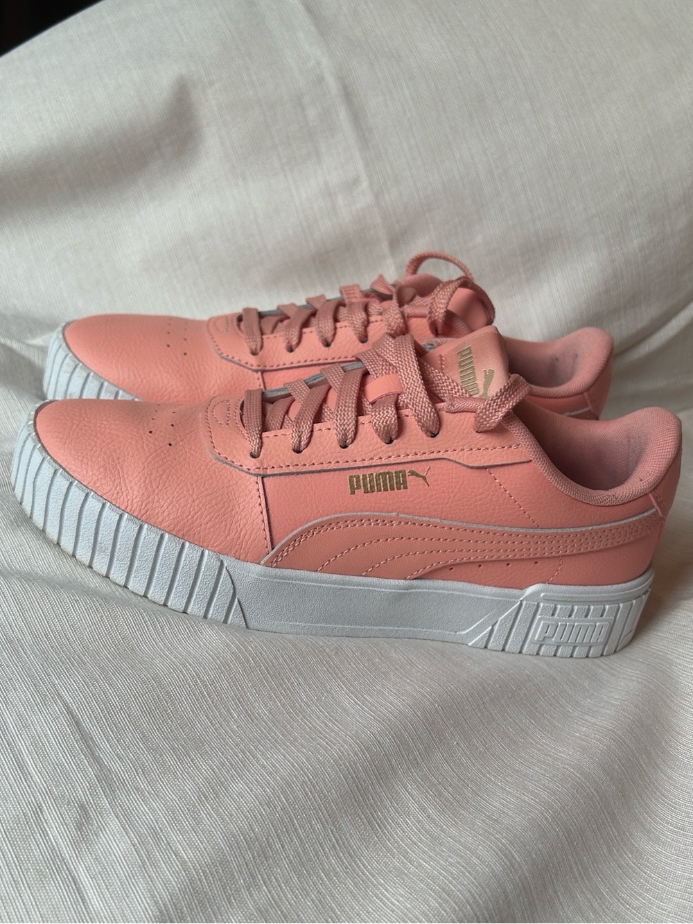 Puma Carina 2.0 Poppy Pink and Gold sneaker.  Size 7.5